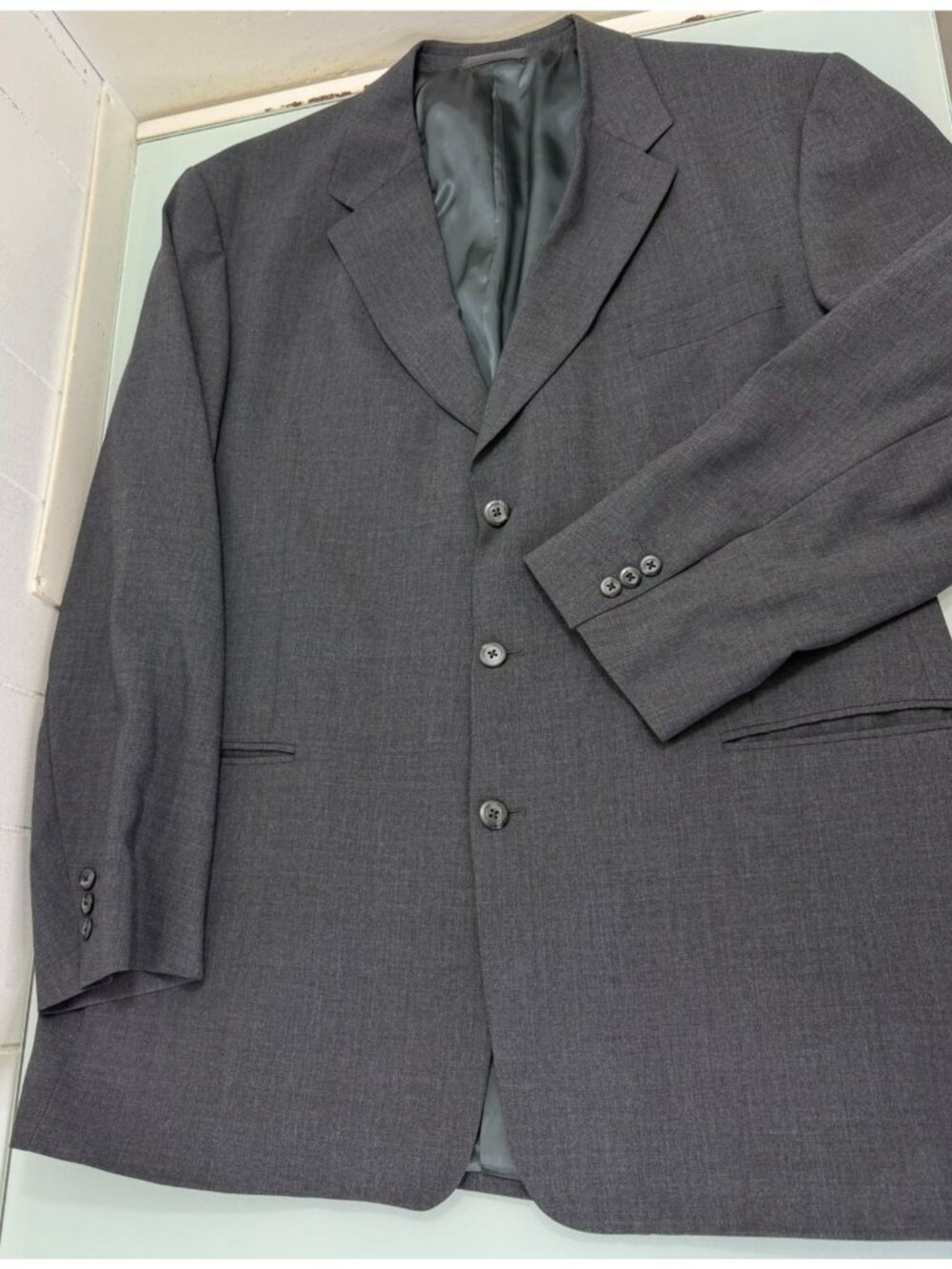 Vintage Jhane Barnes Blazer Mens 46L Charcoal 3 Button Ventless Wool Made In USA